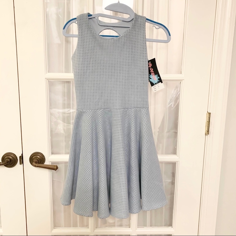 NEW Light Blue Girls Waffle Velvet Dress